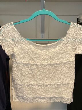 Express White Lace Crop Top